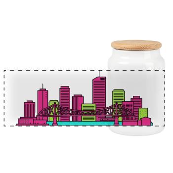 Brisbane City Skyline Story Bridge Modern Art - Panoramic Cookie Jar with Wooden Lid - white - Front
