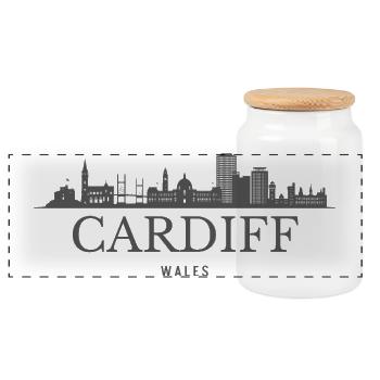 Cardiff Wales, Cardiff Skyline, Cymru - Panorama Keksdose mit Holzdeckel - Weiß - Vorne