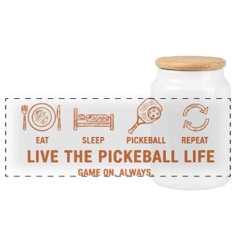 Pickleball Eat Sleep Repeat Funny Player Love - Panoramic Cookie Jar with Wooden Lid - white - Front