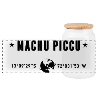Machu Picchu Peru Coordinates Globe - Panoramic Cookie Jar with Wooden Lid - white - Front
