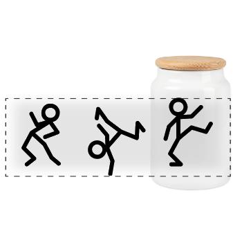 Dancing stick figures - Panoramic Cookie Jar with Wooden Lid - white - Front
