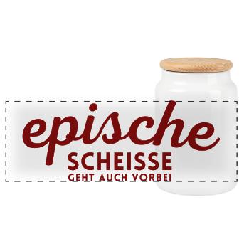 Epische Scheisse geht auch vorbei - Panorama Keksdose mit Holzdeckel - Weiß - Vorne