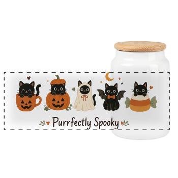 Cats Halloween - Panoramic Cookie Jar with Wooden Lid - white - Front