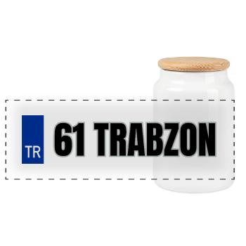 61 Trabzon Kennzeichen | Türkisches Kennzeichen - Panorama Keksdose mit Holzdeckel - Weiß - Vorne