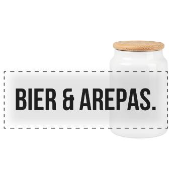 Bier & Arepas: Eine Fusion von Kolumbien & Deutsch - Panorama Keksdose mit Holzdeckel - Weiß - Vorne