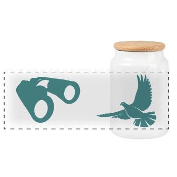 Minimalist Bird Watching Silhouette - Panoramic Cookie Jar with Wooden Lid - white - Front