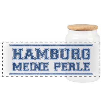 Hamburg meine Stadt Geschenk "ausgewaschen" - Panorama Keksdose mit Holzdeckel - Weiß - Vorne