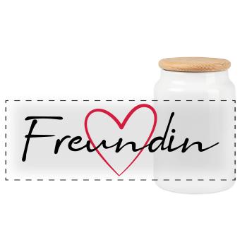 Girlfriend heart gift - Panoramic Cookie Jar with Wooden Lid - white - Front