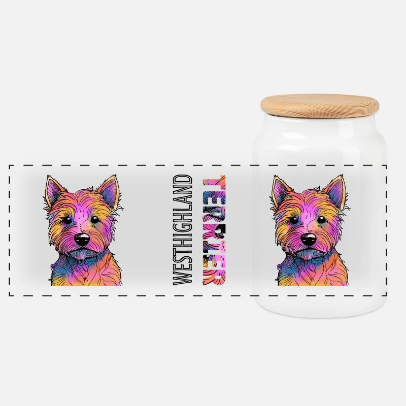West Highland Terrier - Panorama Keksdose mit Holzdeckel - Weiß