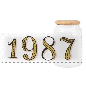 1987 Vintage 1987 Geburtstagsgeschenk - Panorama Keksdose mit Holzdeckel - Weiß - Vorne
