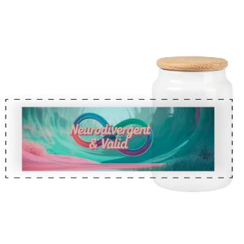 Neurodivergent & Valid - Panoramic Cookie Jar with Wooden Lid - white - Front