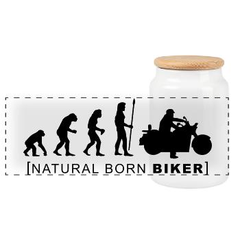natural born biker - Panoramic Cookie Jar with Wooden Lid - white - Front