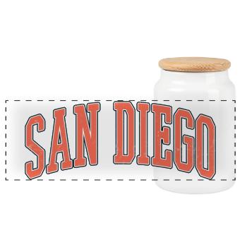 San Diego Blockschrift Design - Panorama Keksdose mit Holzdeckel - Weiß - Vorne