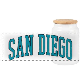 San Diego Block Font Collection - Panoramic Cookie Jar with Wooden Lid - white - Front