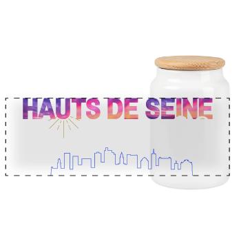 Hauts de Seine Skyline Gradient - Panoramic Cookie Jar with Wooden Lid - white - Front