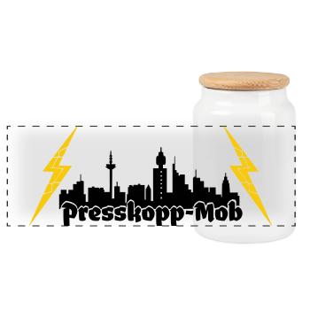 Presskopp Mob - ffm Skyline - Panorama Keksdose mit Holzdeckel - Weiß - Vorne