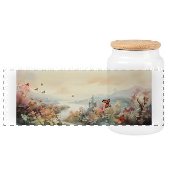 Landscape with Butterfly - Panoramic Cookie Jar with Wooden Lid - white - Front