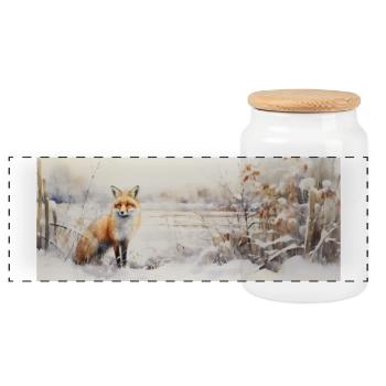 Fox Landscape Snow - Panoramic Cookie Jar with Wooden Lid - white - Front
