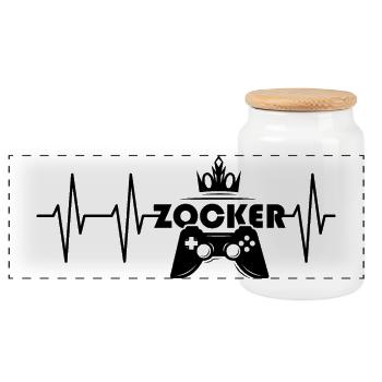 Herzschlag Zocker Puls gaming Symbol Controller - Panorama Keksdose mit Holzdeckel - Weiß - Vorne
