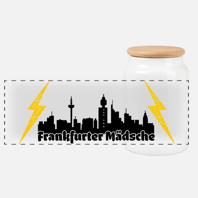 Frankfurter Maedsche ffm skyline - Panorama Keksdose mit Holzdeckel - Weiß