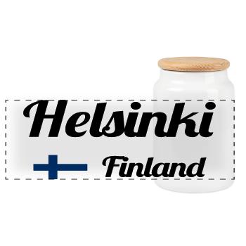 Helsinki Finnland - Stylische Drucke - Panorama Keksdose mit Holzdeckel - Weiß - Vorne