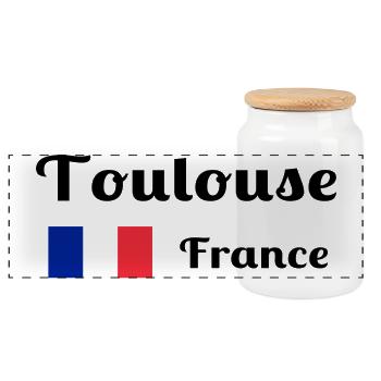 Toulouse France- Stylish prints - Panoramic Cookie Jar with Wooden Lid - white - Front