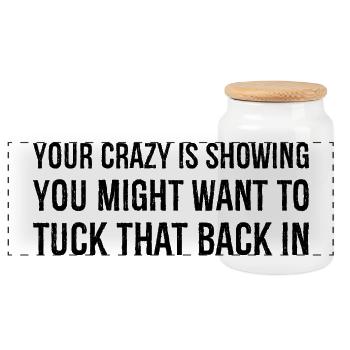 your crazy is showing you might want to tuck that - Panoramic Cookie Jar with Wooden Lid - white - Front