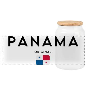 Panamanian pride, minimalist sleek design - Panoramic Cookie Jar with Wooden Lid - white - Front