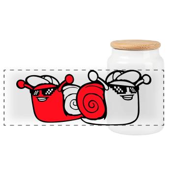 2 Schnecken Sonnenbrille Team Freunde Cool Crew - Panorama Keksdose mit Holzdeckel - Weiß - Vorne