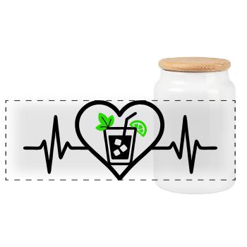 Mojito Heart Aperitif Cocktail - Panoramic Cookie Jar with Wooden Lid - white - Front