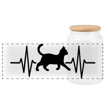 Cat Heartbeat - Minimal Line Art Design for Cat. - Panoramic Cookie Jar with Wooden Lid - white - Front