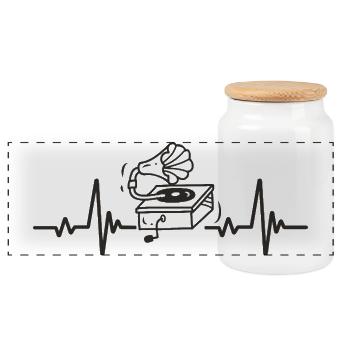 Vintage Phonograph Retro Music Rhythm Heart - Panorama Keksdose mit Holzdeckel - Weiß - Vorne