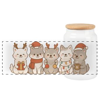 Arctic Wolves Kids Boys Girls Christmas Woes - Panoramic Cookie Jar with Wooden Lid - white - Front