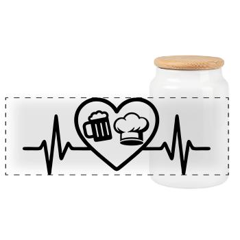 Cœur Bière Cuisine Humour - Boîte à biscuits avec couvercle en bois - blanc - Devant