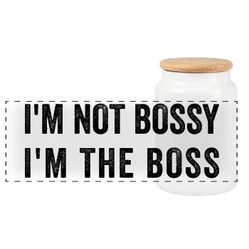I'm not Bossy. I'm the Bos.s - Panoramic Cookie Jar with Wooden Lid - white - Front