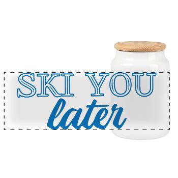 Ski You Later – Lustiger Ski Spruch - Panorama Keksdose mit Holzdeckel - Weiß - Vorne
