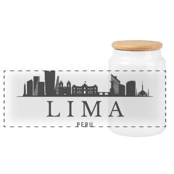 Lima, Peru, Limas Skyline - Panorama Keksdose mit Holzdeckel - Weiß - Vorne