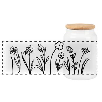 Handgezeichnete Blumen mit Blättern - Panorama Keksdose mit Holzdeckel - Weiß - Vorne
