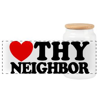 Love Your Neighbor – Christian Faith – Jesus - Panoramic Cookie Jar with Wooden Lid - white - Front