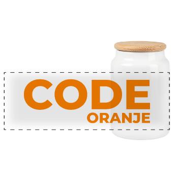 Code Oranje - Nederland - Netherlands Niederlande - Panoramic Cookie Jar with Wooden Lid - white - Front