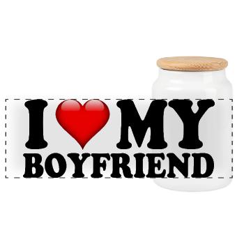 I Love My Boyfriend Cute Relationship Gift - Panoramic Cookie Jar with Wooden Lid - white - Front