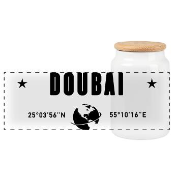 Dubai UAE Coordinates Planet Earth - Panoramic Cookie Jar with Wooden Lid - white - Front