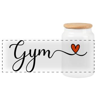 Gym - Fitness Schriftzug mit Herz - Panorama Keksdose mit Holzdeckel - Weiß - Vorne