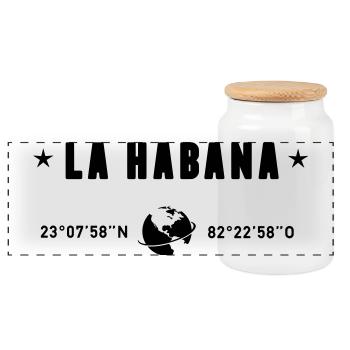 La Habana Cuba Coordinates Globe - Panoramic Cookie Jar with Wooden Lid - white - Front