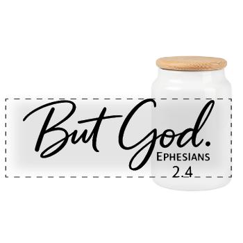 But God - Panoramic Cookie Jar with Wooden Lid - white - Front