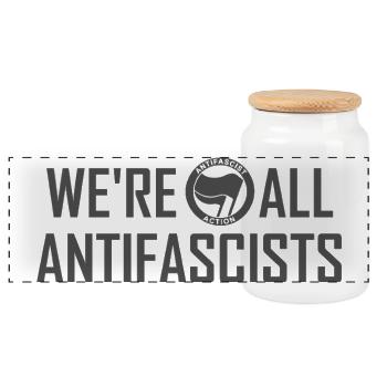 WE'RE ALL ANTIFASCISTS incognito - Panoramic Cookie Jar with Wooden Lid - white - Front