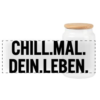 Chill mal dein Leben Spruch T-Shirt - Panorama Keksdose mit Holzdeckel - Weiß - Vorne