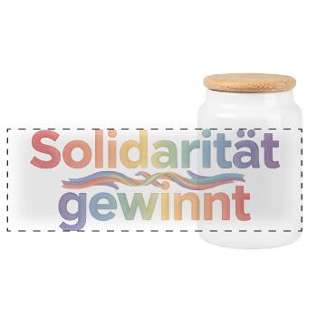 Solidarität Gewinnt Pastel Hoodie Demonstration - Panorama Keksdose mit Holzdeckel - Weiß - Vorne