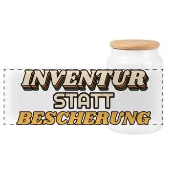 Inventur statt Bescherung - Lager Logistik - Panorama Keksdose mit Holzdeckel - Weiß - Vorne