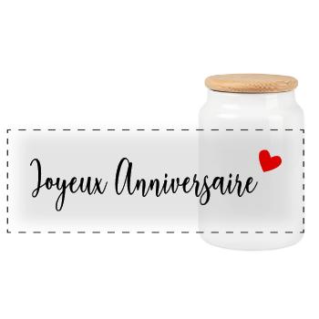 JOYEUX ANNIVERSAIRE. HAPPY BIRTHDAY. ANNIVERSAIRE. - Boîte à biscuits avec couvercle en bois - blanc - Devant